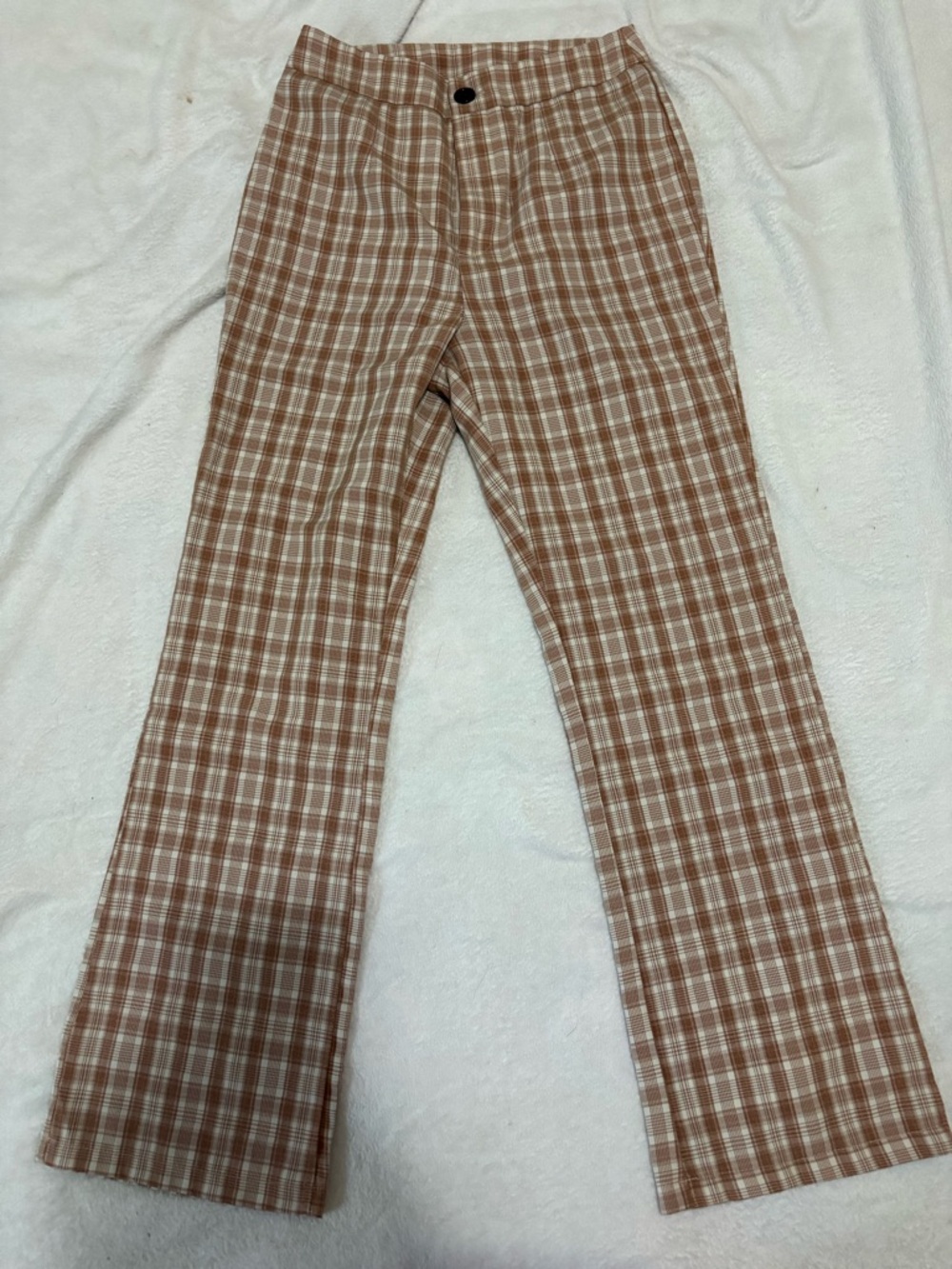 ROMWE Brown & Cream Plaid Straight-Leg Trousers
